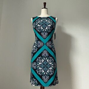 INC International Concepts Blue and Black Sleeveless Midi Sheath Dress